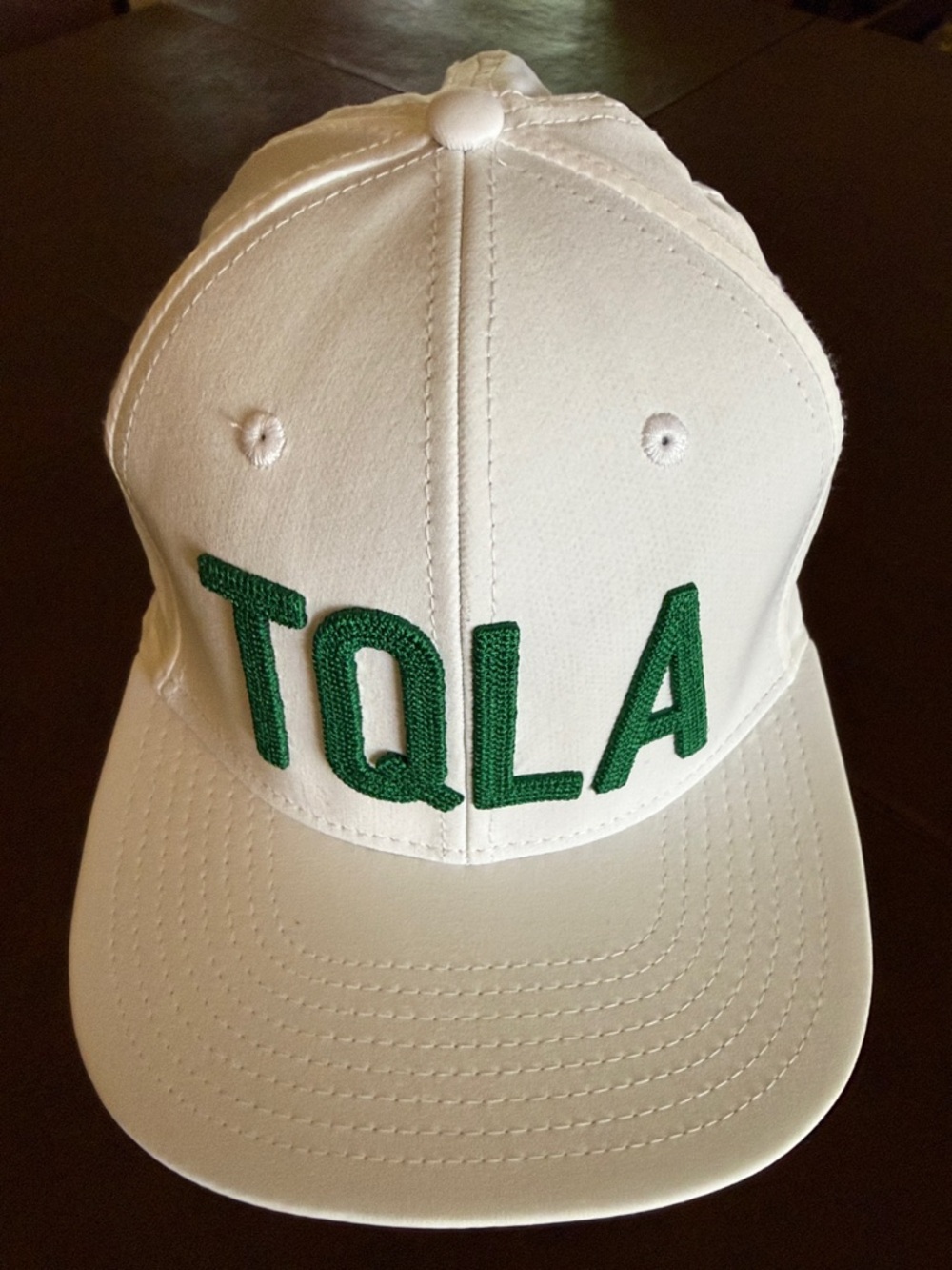 Pukka Custom White Baseball Cap with Green TQLA Embroidery